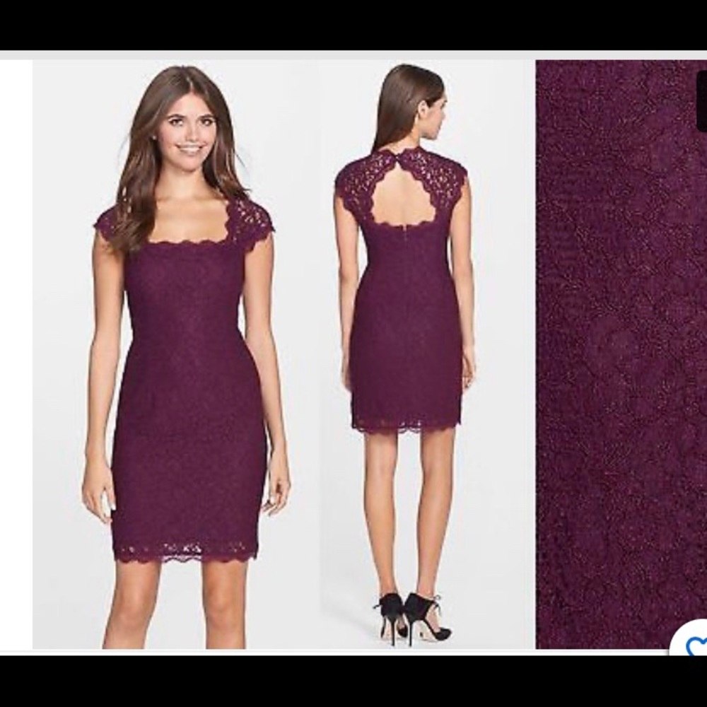 Adrianne Papell Lace Sheath Dress Mulberry (14)